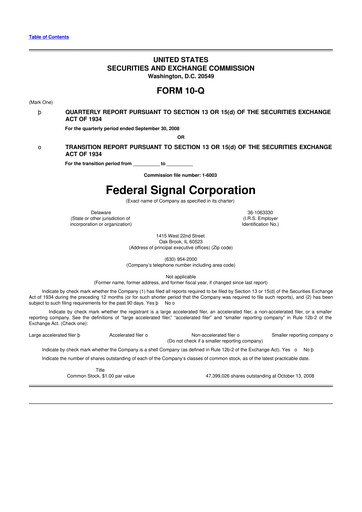 Thumbnail Federal Signal 10-Q Quarterly Report FY 