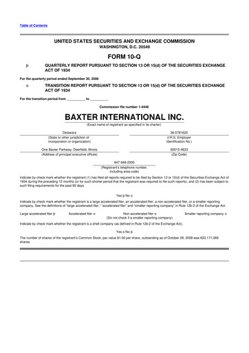 Thumbnail Baxter 10-Q Quarterly Report FY 
