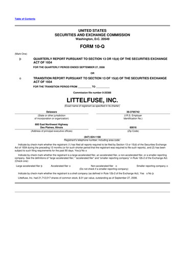 Thumbnail Littelfuse 10-Q Quarterly Report FY 