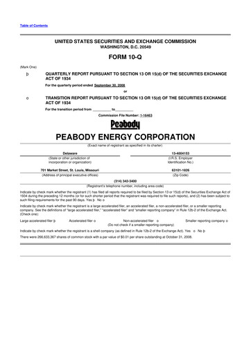 Miniature Peabody Energy
 10-Q Rapport trimestriel  