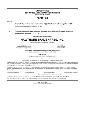 Thumbnail Hawthorn Bancshares 10-Q Quarterly Report FY 