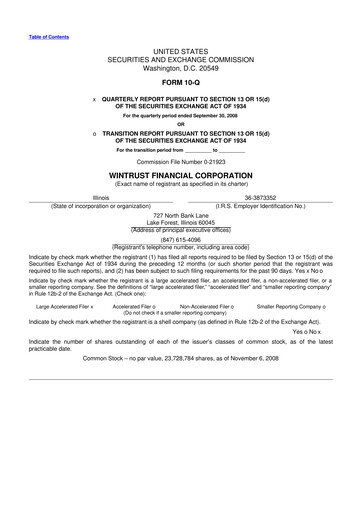 Thumbnail Wintrust Financial 10-Q Quarterly Report FY 