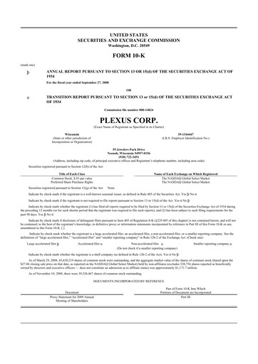 Thumbnail Plexus 10-K Annual Report 