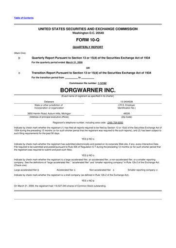 Thumbnail BorgWarner 10-Q Quarterly Report FY 