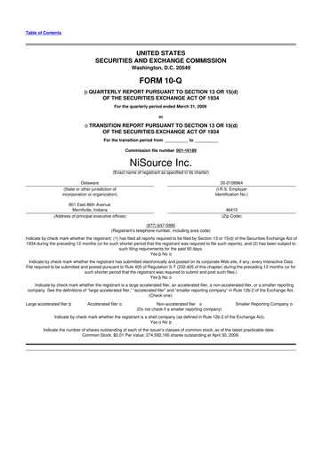 Thumbnail NiSource
 10-Q Quarterly Report FY 