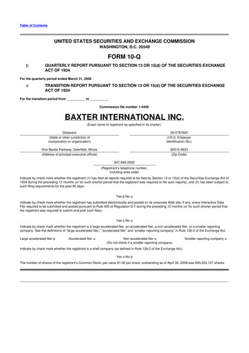 Thumbnail Baxter 10-Q Quarterly Report FY 