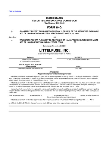 Thumbnail Littelfuse 10-Q Quarterly Report FY 