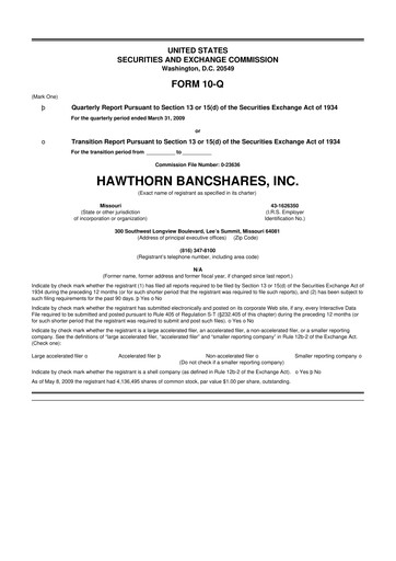 Thumbnail Hawthorn Bancshares 10-Q Quarterly Report FY 