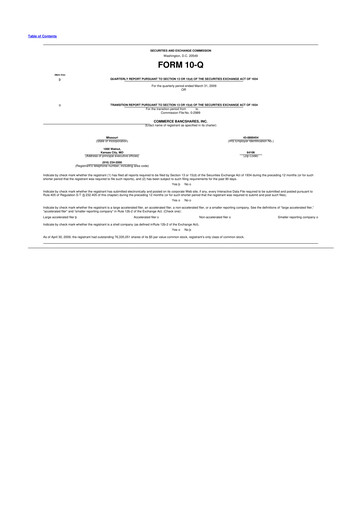 Thumbnail Commerce Bancshares
 10-Q Quarterly Report FY 