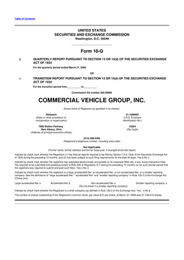Miniature Commercial Vehicle Group (CVG) 10-Q Rapport trimestriel  