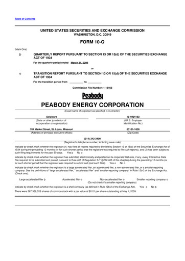 Miniature Peabody Energy
 10-Q Rapport trimestriel  