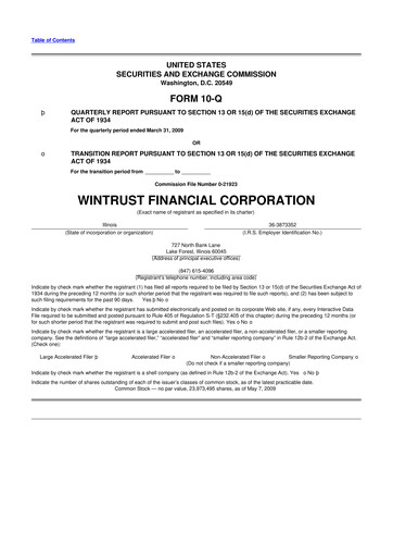 Thumbnail Wintrust Financial 10-Q Quarterly Report FY 