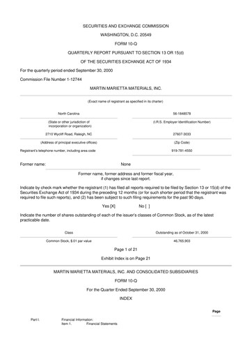 Thumbnail Martin Marietta Materials 10-Q Quarterly Report FY 