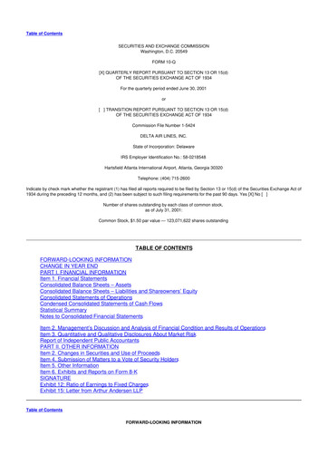 Thumbnail Delta Air Lines 10-Q Quarterly Report FY 