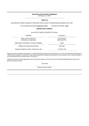 Thumbnail Genuine Parts Company
 10-Q Quarterly Report FY 