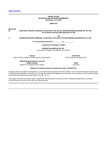 Thumbnail Manhattan Associates
 10-Q Quarterly Report FY 