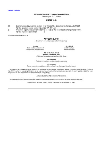 Thumbnail AutoZone 10-Q Quarterly Report FY 