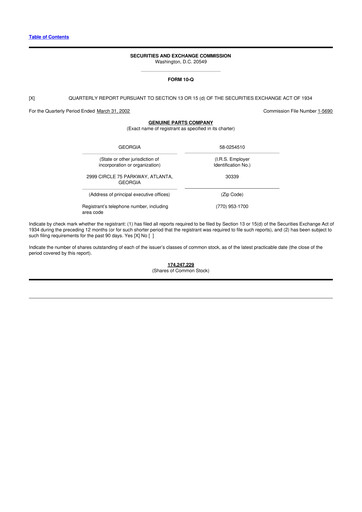 Thumbnail Genuine Parts Company
 10-Q Quarterly Report FY 