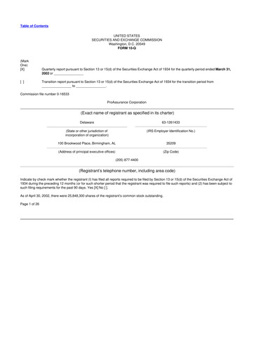 Miniature ProAssurance 10-Q Rapport trimestriel  