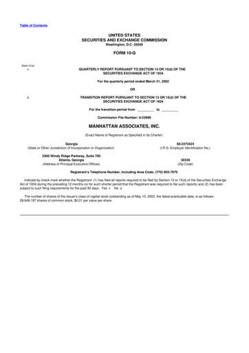 Thumbnail Manhattan Associates
 10-Q Quarterly Report FY 