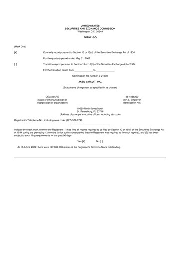 Thumbnail Jabil 10-Q Quarterly Report FY 