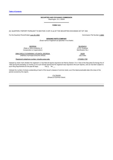 Thumbnail Genuine Parts Company
 10-Q Quarterly Report FY 