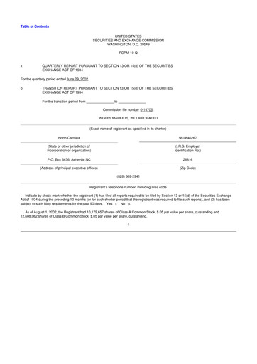 Miniature Ingles Markets 10-Q Rapport trimestriel  