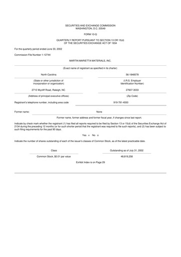 Thumbnail Martin Marietta Materials 10-Q Quarterly Report FY 