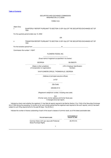 Thumbnail Flowers Foods
 10-Q Quarterly Report FY 