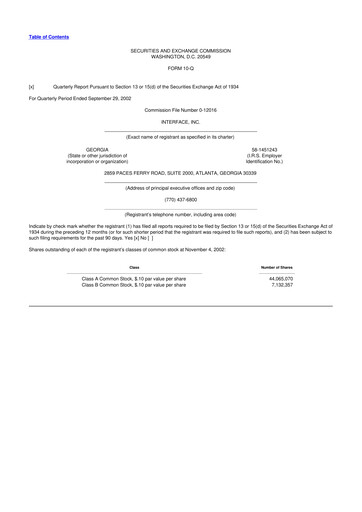 Vorschaubild Interface, Inc. 10-Q Quartalsbericht  