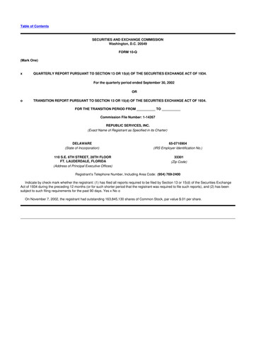 Thumbnail Republic Services
 10-Q Quarterly Report FY 