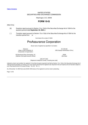 Miniature ProAssurance 10-Q Rapport trimestriel  
