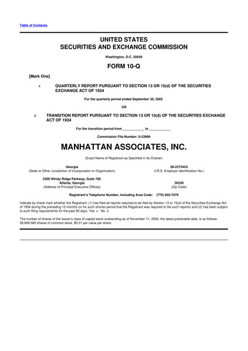 Thumbnail Manhattan Associates
 10-Q Quarterly Report FY 