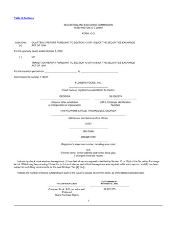 Thumbnail Flowers Foods
 10-Q Quarterly Report FY 