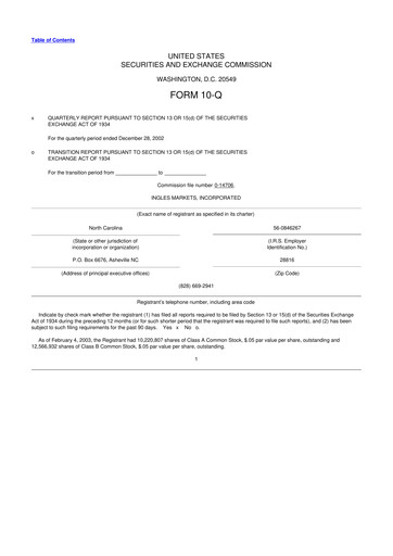 Miniature Ingles Markets 10-Q Rapport trimestriel  