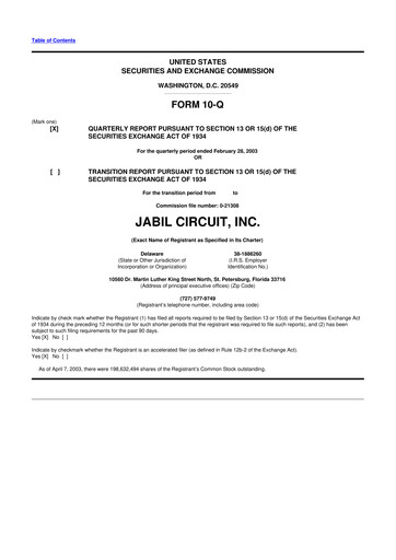 Thumbnail Jabil 10-Q Quarterly Report FY 