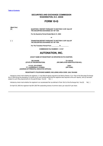 Thumbnail AutoNation 10-Q Quarterly Report FY 