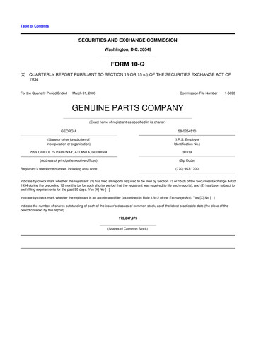 Thumbnail Genuine Parts Company
 10-Q Quarterly Report FY 