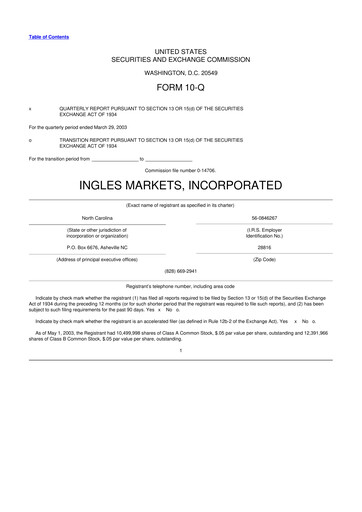 Miniature Ingles Markets 10-Q Rapport trimestriel  