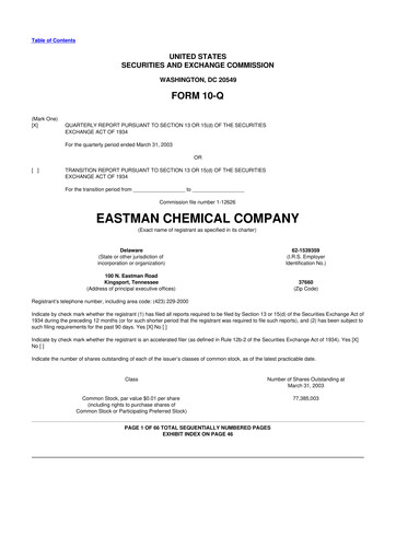 Thumbnail Eastman Chemical
 10-Q Quarterly Report FY 