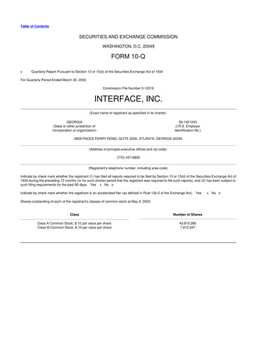 Vorschaubild Interface, Inc. 10-Q Quartalsbericht  
