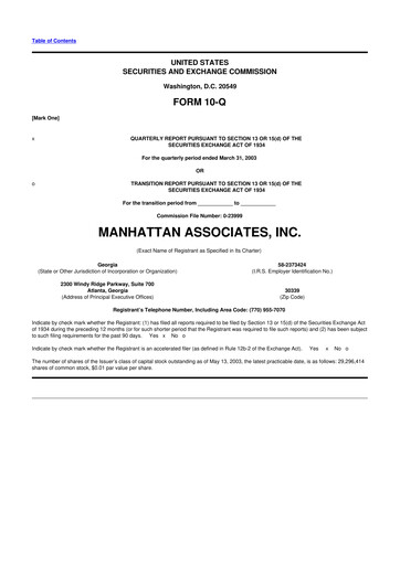 Thumbnail Manhattan Associates
 10-Q Quarterly Report FY 