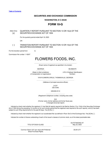 Thumbnail Flowers Foods
 10-Q Quarterly Report FY 