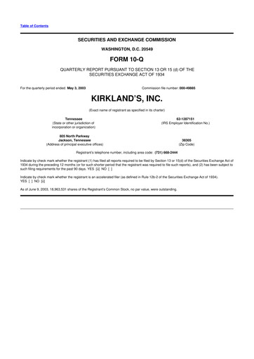 Thumbnail Kirkland's 10-Q Quarterly Report FY 