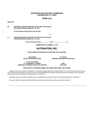 Thumbnail AutoNation 10-Q Quarterly Report FY 