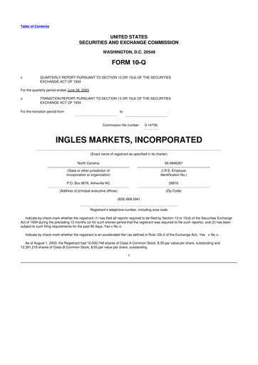 Miniature Ingles Markets 10-Q Rapport trimestriel  