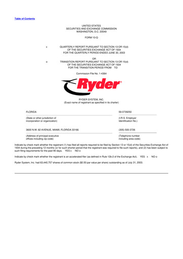 Thumbnail Ryder
 10-Q Quarterly Report FY 