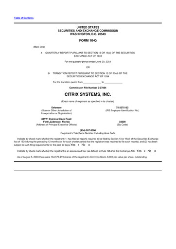 Thumbnail Citrix Systems 10-Q Quarterly Report FY 