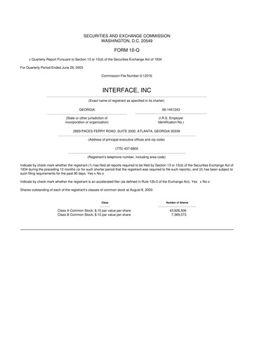 Vorschaubild Interface, Inc. 10-Q Quartalsbericht  