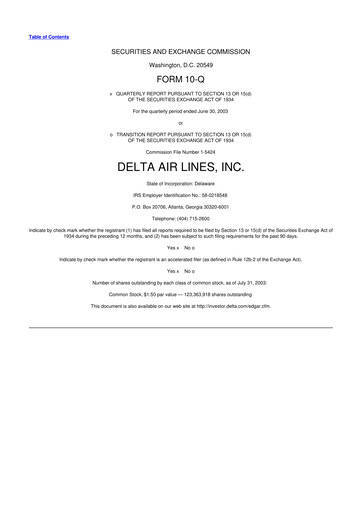 Thumbnail Delta Air Lines 10-Q Quarterly Report FY 